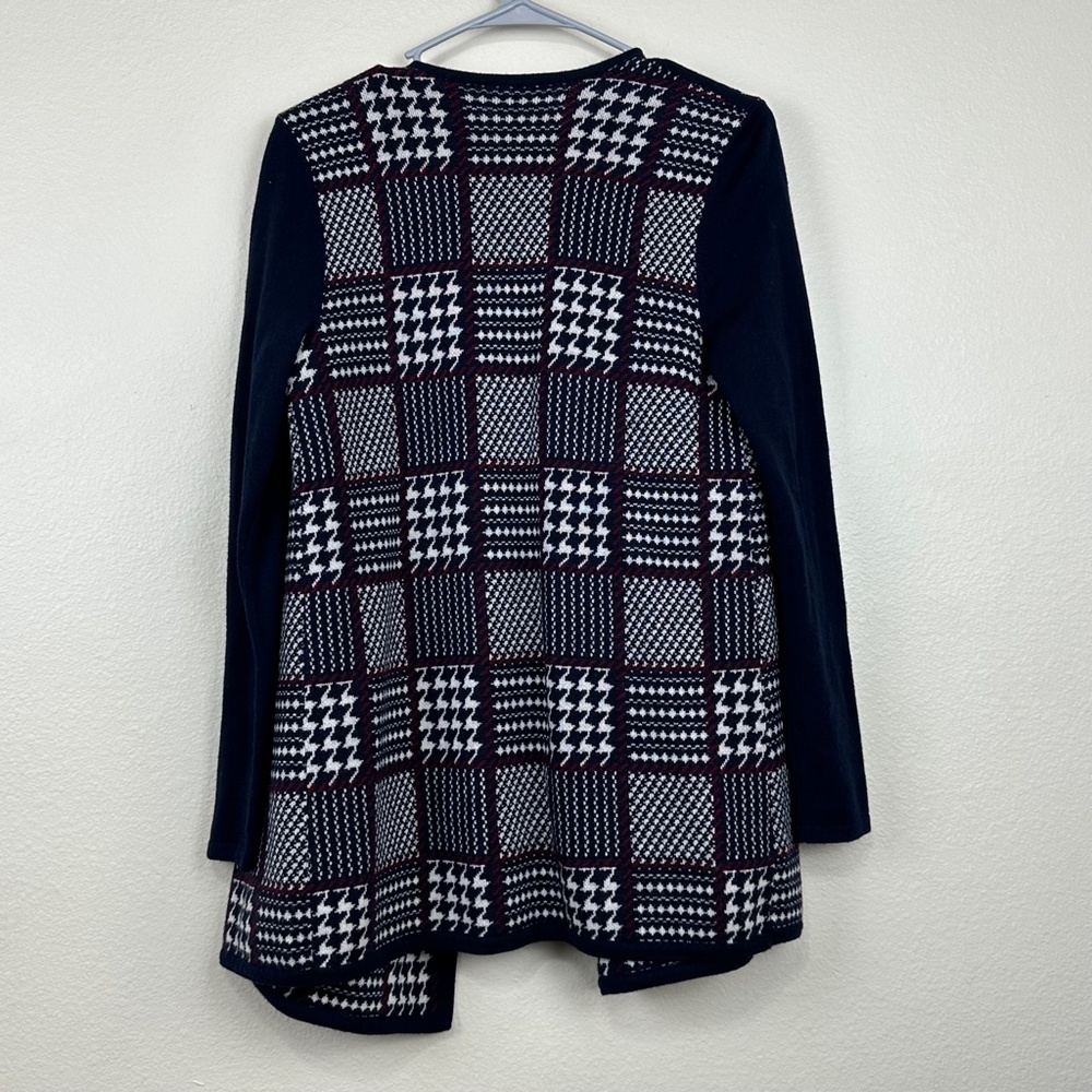 Talbots Womens XS 100% Merino Wool Houndstooth Plaid Cardigan Sweater Blue - Picture 4 of 4
